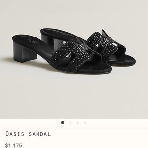 Hermes oasis Oran sandal in black with rhinestones. Size 39